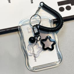 Soft Silicone Kpop Photocard Holder With Star Keychain Sliding Cover ID Cards Protective Case Spring Rope