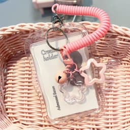 Soft Silicone Kpop Photocard Holder With Star Keychain Sliding Cover ID Cards Protective Case Spring Rope