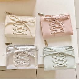 Women's Bow Lace Up Wallet Ultra Thin Multi Card Slot Zipper Coin Purse Portable Cute Small Card Holder