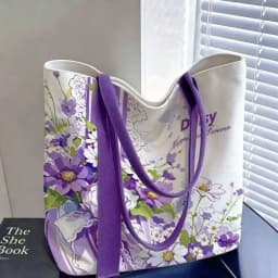 Durable Floral Canvas Bag Large Capacity Reusable Tote Bag Lightweight Versatile Lunch Bag Women's Accessories