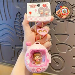 Retro Tv Doll Keychain Light Up Miniature Plastic Blind Box Charm Press To Shine Aesthetic Y2k Bag Gifts For Women And Teens