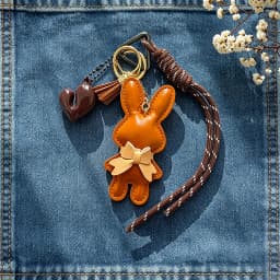 New PU Leather Bunny Keychain Heart Decoration Key Holders Hanging Charm Solid Color Bag Pendant Accessories Gift