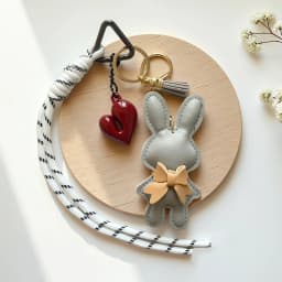 New PU Leather Bunny Keychain Heart Decoration Key Holders Hanging Charm Solid Color Bag Pendant Accessories Gift