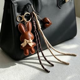 New PU Leather Bunny Keychain Heart Decoration Key Holders Hanging Charm Solid Color Bag Pendant Accessories Gift