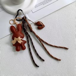New PU Leather Bunny Keychain Heart Decoration Key Holders Hanging Charm Solid Color Bag Pendant Accessories Gift