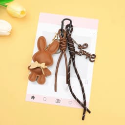 New PU Leather Bunny Keychain Heart Decoration Key Holders Hanging Charm Solid Color Bag Pendant Accessories Gift