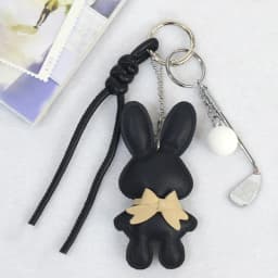 New PU Leather Bunny Keychain Heart Decoration Key Holders Hanging Charm Solid Color Bag Pendant Accessories Gift