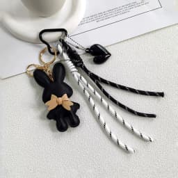 New PU Leather Bunny Keychain Heart Decoration Key Holders Hanging Charm Solid Color Bag Pendant Accessories Gift