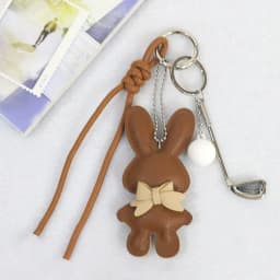 New PU Leather Bunny Keychain Heart Decoration Key Holders Hanging Charm Solid Color Bag Pendant Accessories Gift