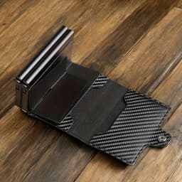 Double-Layer Aluminum Pop-Up RFID Blocking Card Holder Carbon Fiber Pattern PU Wallet Wear Men Accessory Gift for Father's Day