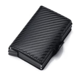 Double-Layer Aluminum Pop-Up RFID Blocking Card Holder Carbon Fiber Pattern PU Wallet Wear Men Accessory Gift for Father's Day