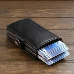 Double-Layer Aluminum Pop-Up RFID Blocking Card Holder Carbon Fiber Pattern PU Wallet Wear Men Accessory Gift for Father's Day
