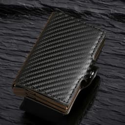 Double-Layer Aluminum Pop-Up RFID Blocking Card Holder Carbon Fiber Pattern PU Wallet Wear Men Accessory Gift for Father's Day