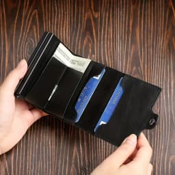 Double-Layer Aluminum Pop-Up RFID Blocking Card Holder Carbon Fiber Pattern PU Wallet Wear Men Accessory Gift for Father's Day