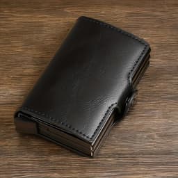 Double-Layer Aluminum Pop-Up RFID Blocking Card Holder Carbon Fiber Pattern PU Wallet Wear Men Accessory Gift for Father's Day