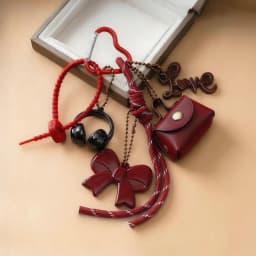 PU Leather Maillard Rope Keychain Woven Rope Handmade Braided Rope Car Keyrings English Letter Style Love Rope Bag Charm