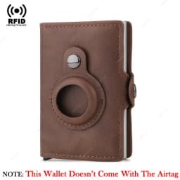 Men Wallet for Apple Airtag RFID Blocking Card Holder  Air Tag Wallet Business Pop Up Slide Cardholder Case with Zip Coin Purse