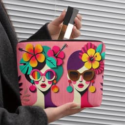 1pc Vibrant Abstract Women's Face & Tropical Hibiscus Flower Makeup Bag - Foldable & Portable Cosmetic Organizer