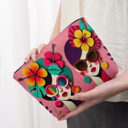 1pc Vibrant Abstract Women's Face & Tropical Hibiscus Flower Makeup Bag - Foldable & Portable Cosmetic Organizer