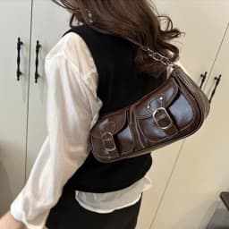 Fashion Pu Leather Women's Shoulder Bag Small Double Pocket Design Ladies Underarm Bags Y2k Vintage Female Handbags Clutch Purse