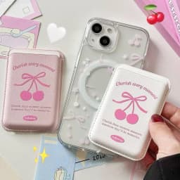 Korean Cute Bow MagSafe Wallet Magnetic Card Holder for iPhone 17 16 15 14 Pro Max PU Leather Pocket Phone Bag Accessory INS