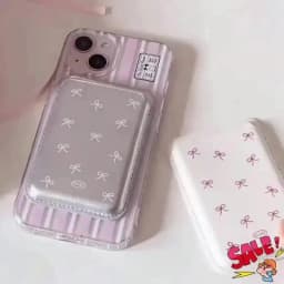Korean Cute Bow MagSafe Wallet Magnetic Card Holder for iPhone 17 16 15 14 Pro Max PU Leather Pocket Phone Bag Accessory INS