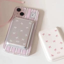 Korean Cute Bow MagSafe Wallet Magnetic Card Holder for iPhone 17 16 15 14 Pro Max PU Leather Pocket Phone Bag Accessory INS