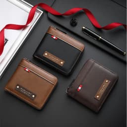 Men Retro Short Wallet Three Fold Splicing Color Design Multifunctional Business Wallet with Hidden Pocket for Daily Casual Use