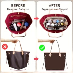 Purse Organizer Insert for Handbags & Base Shaper 2pc Set, Felt Organizer Insert Large Tote, Bag Organizer with Zipper, 3 Size