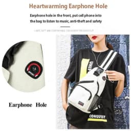 KISMIS Messenger Shoulder Multi-functional Men's and Women's Backpack Chest Bag Travel Backpack with Headphone Hole