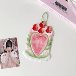 Fashion Cartoon Strawberry Cake Bag Pendant 3-Inch Card Holder Cute Girls Idol Photo Storage Card Bag Decoration Keychain Gifts