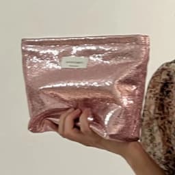 Portable Shiny Sequins Makeup Bag Silver Champagne Cosmetic Bag Solid Color Toiletries Skincare Storage Bag Travel