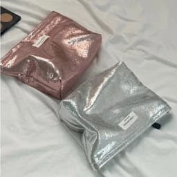 Portable Shiny Sequins Makeup Bag Silver Champagne Cosmetic Bag Solid Color Toiletries Skincare Storage Bag Travel