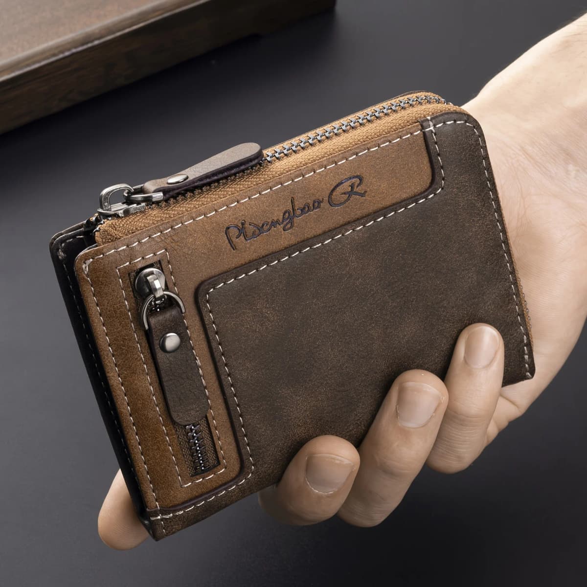 Men's Retro Short Wallet Multifunctional Fashion Zipper PU Leather Coin Purse High Quality Credit Card Holder Ideal Gift For Men