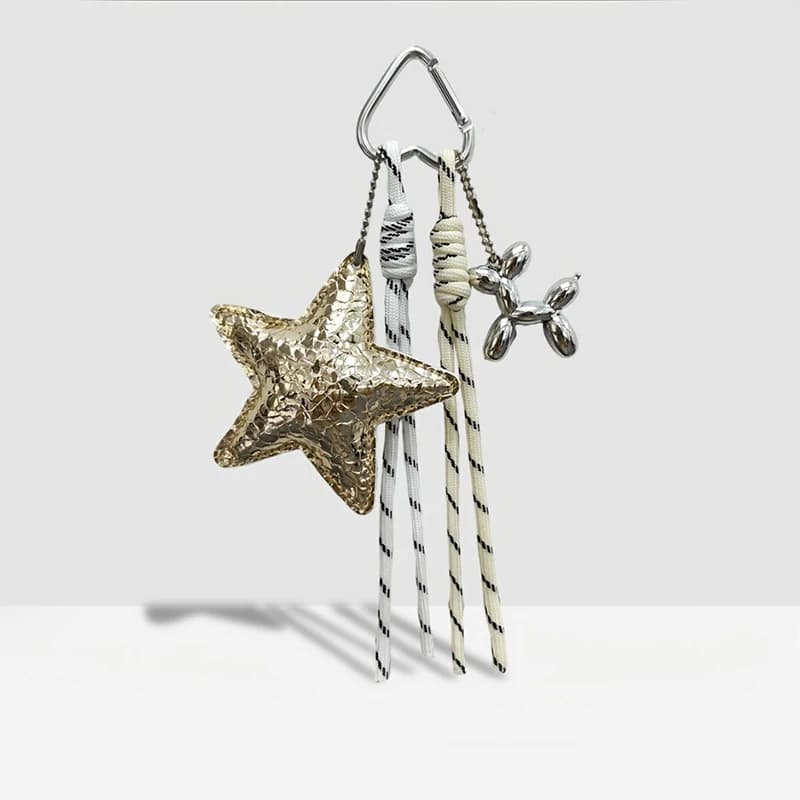 New Leather Star Bag Charm Cute Balloon Dog Decorative Keychain Fashion Braided Rope Bag Hanging Accessorie