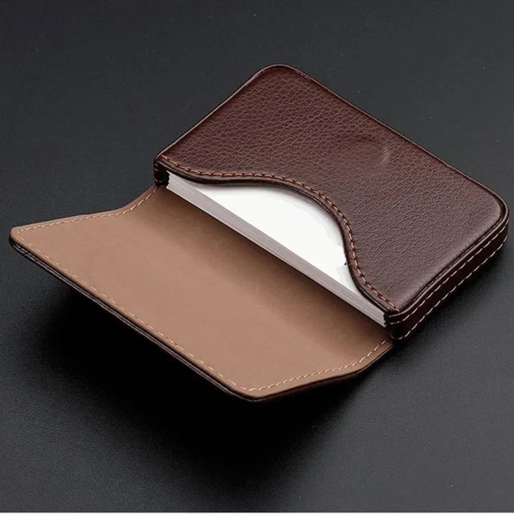 Sized Stitched PU Leather Credit High Quality Card Holder Visiting Business Card Case Wallet with Magnetic Shut for Men & Women