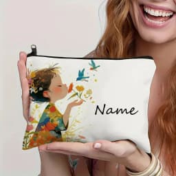 Custom Name Vintage Cute Girl Pattern Makeup Bag Handbag Toiletry Bag Pencil Case Holiday Gift Cosmetic Bag