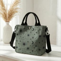 Purple Sun Moon Star Print Tote Bag Detachable Strap Crossbody Handbag For Women Daily Shopping