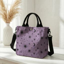 Purple Sun Moon Star Print Tote Bag Detachable Strap Crossbody Handbag For Women Daily Shopping