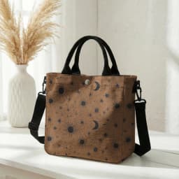 Purple Sun Moon Star Print Tote Bag Detachable Strap Crossbody Handbag For Women Daily Shopping