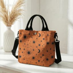 Purple Sun Moon Star Print Tote Bag Detachable Strap Crossbody Handbag For Women Daily Shopping