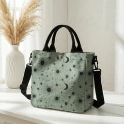Purple Sun Moon Star Print Tote Bag Detachable Strap Crossbody Handbag For Women Daily Shopping
