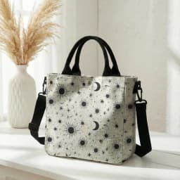 Purple Sun Moon Star Print Tote Bag Detachable Strap Crossbody Handbag For Women Daily Shopping