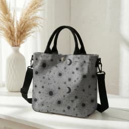 Purple Sun Moon Star Print Tote Bag Detachable Strap Crossbody Handbag For Women Daily Shopping