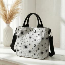 Purple Sun Moon Star Print Tote Bag Detachable Strap Crossbody Handbag For Women Daily Shopping