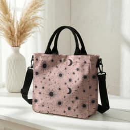 Purple Sun Moon Star Print Tote Bag Detachable Strap Crossbody Handbag For Women Daily Shopping