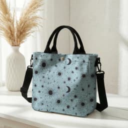 Purple Sun Moon Star Print Tote Bag Detachable Strap Crossbody Handbag For Women Daily Shopping