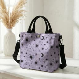 Purple Sun Moon Star Print Tote Bag Detachable Strap Crossbody Handbag For Women Daily Shopping