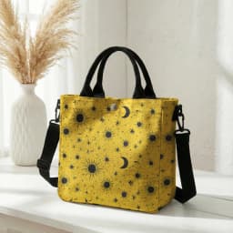 Purple Sun Moon Star Print Tote Bag Detachable Strap Crossbody Handbag For Women Daily Shopping