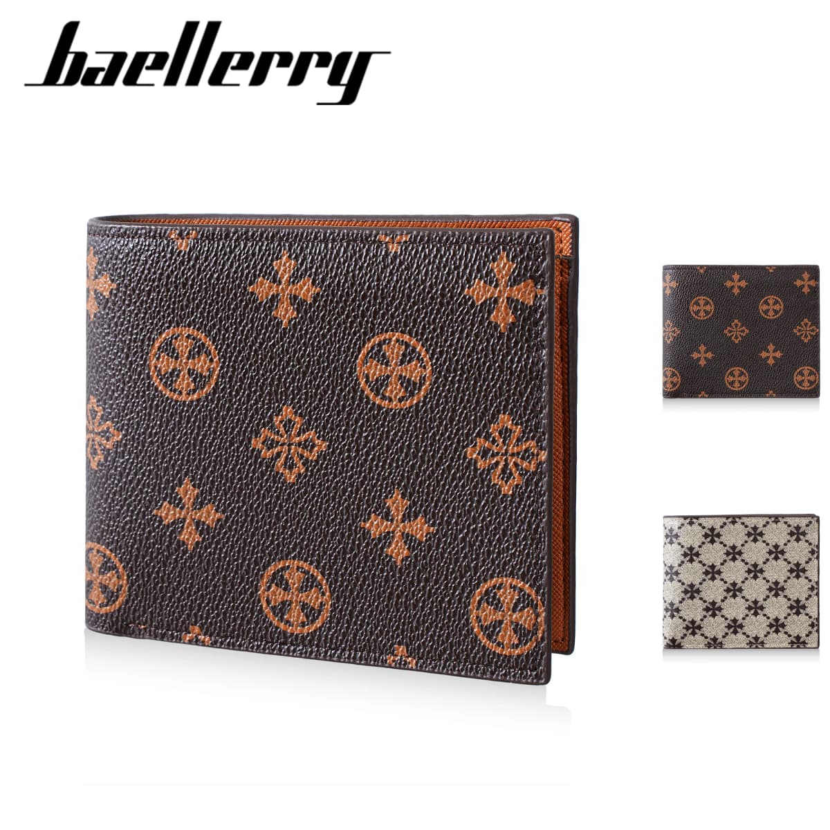1Pcs-Baellerry Men's Vintage Floral Short Wallet, Classic Pattern Pu Leather Ultra-Thin Business Casual Wallet, Business Commuter Wallet